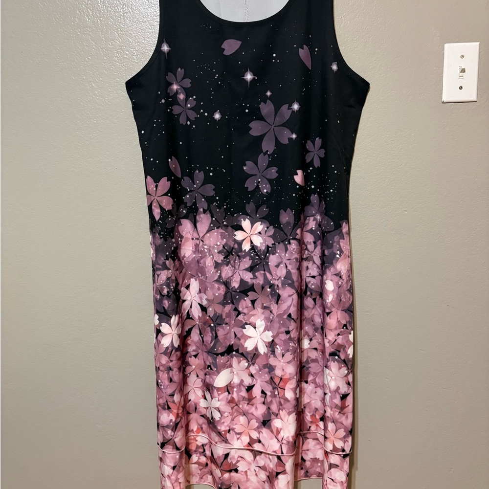 Black & Pink Sleeveless Floral Midi Dress Size XL